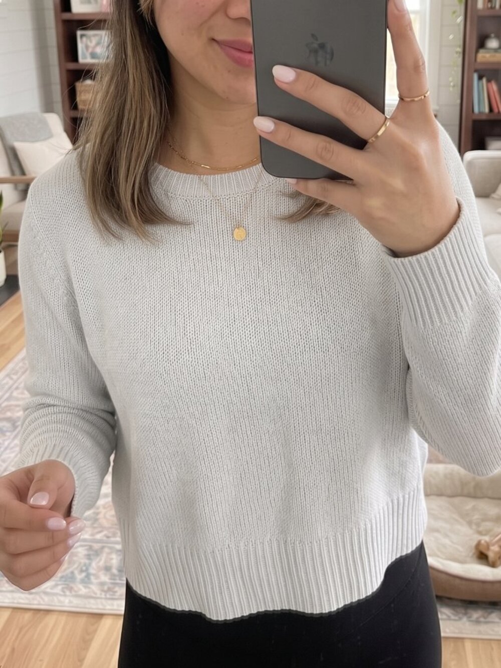 Heather Gray White / Light Blue Cropped Knit Crewneck Pullover Sweater Size S
